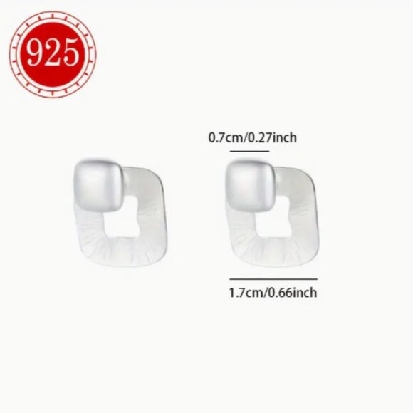 Square Stud Earrings for Women, S925 Sterling Silver NEW - Picture 3 of 5
